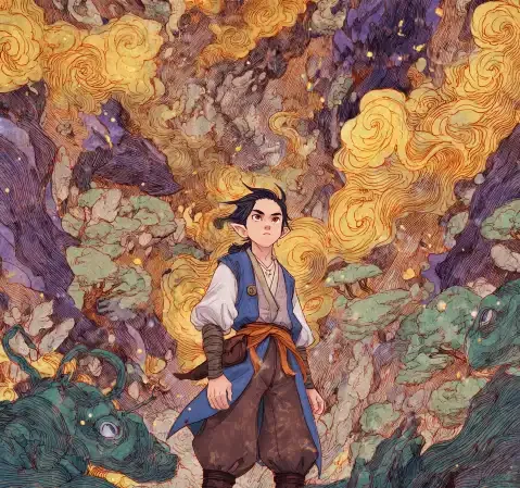 贝勒漫画阅读场景主视觉，桌面摊开的漫画与题材标签卡片
